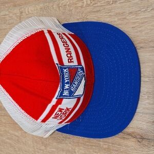 Vtg 80s New York Rangers AJD Super Stripe mesh snapback Trucker hat NHL